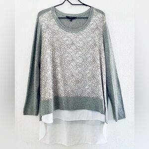 Simply Vera Vera Wang Gray and White Lace Layered Light Sweater